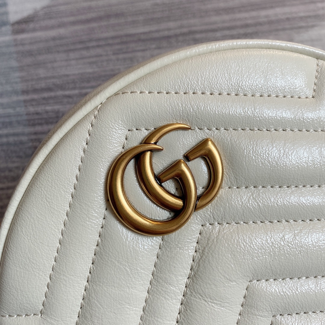 Gucci GG Marmont Mini Round Shoulder Bag 550154 White